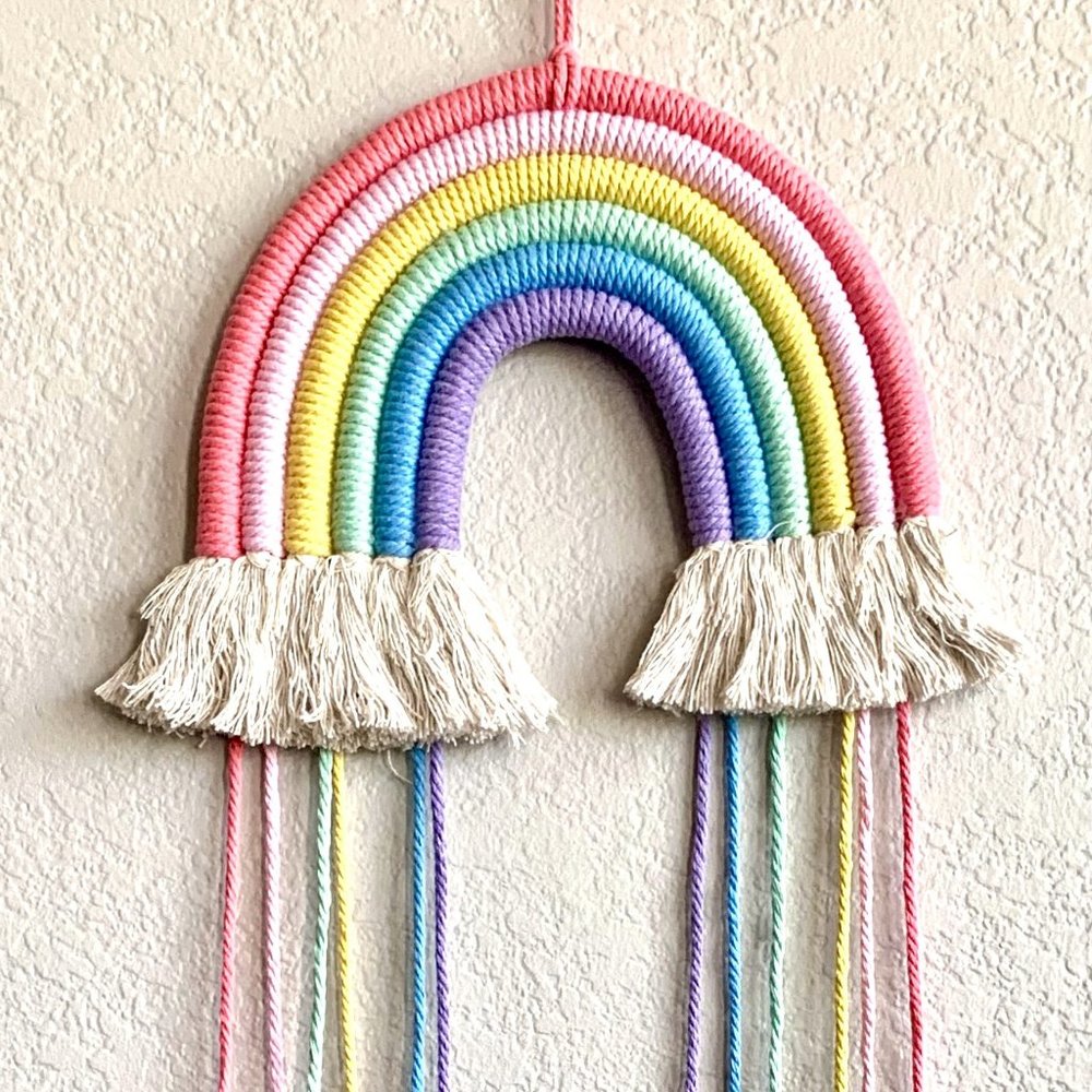 Woven Tasseled Pastel Rainbow Wall Hanging Baby Nursery Children's Room Decor